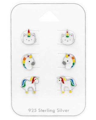Juego de 3 Pendiente de plata unicornio