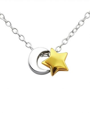 Collar de luna y estrella de plata