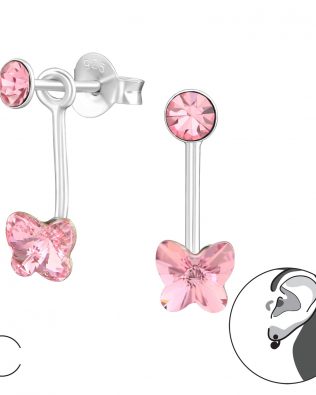 Pendientes de botón de mariposa de plata de ley 925, con cristales de Swarovski