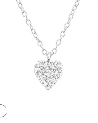 Collares con corazon de plata de ley 925 ,para niños con cristales de Swarovski